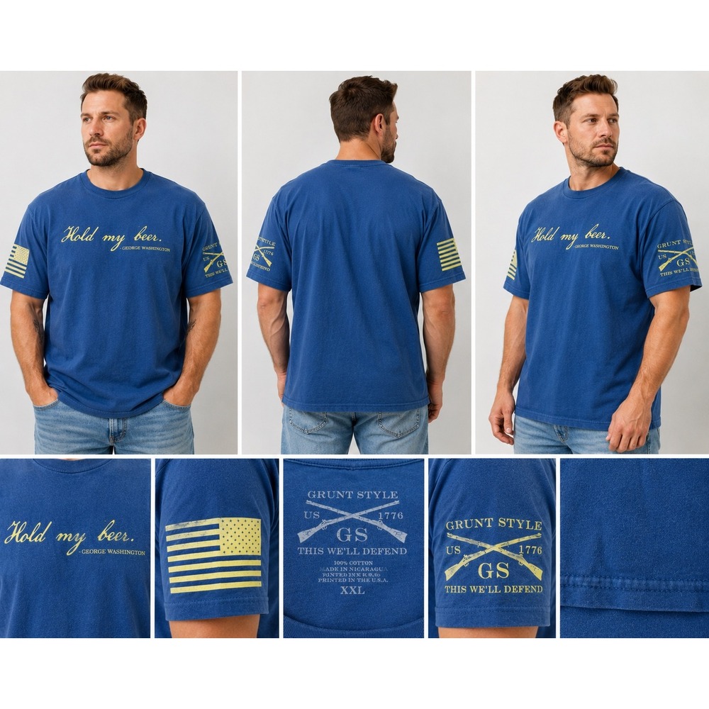 Grunt Style T Shirt Mens XXL Blue Hold My Beer George Washington Graphic Tee